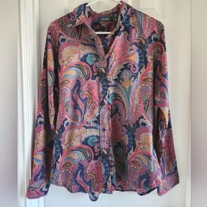 Lauren Ralph Lauren Shirt Size L Cotton Paisley Button Down Classic Preppy 90s